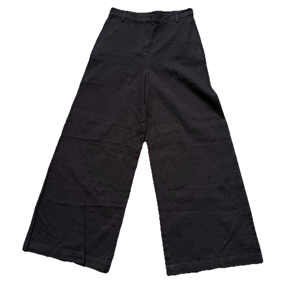 House Of Harlow revolve fall fashion Black Rhinestone Denim Wide Leg NWT Size 6